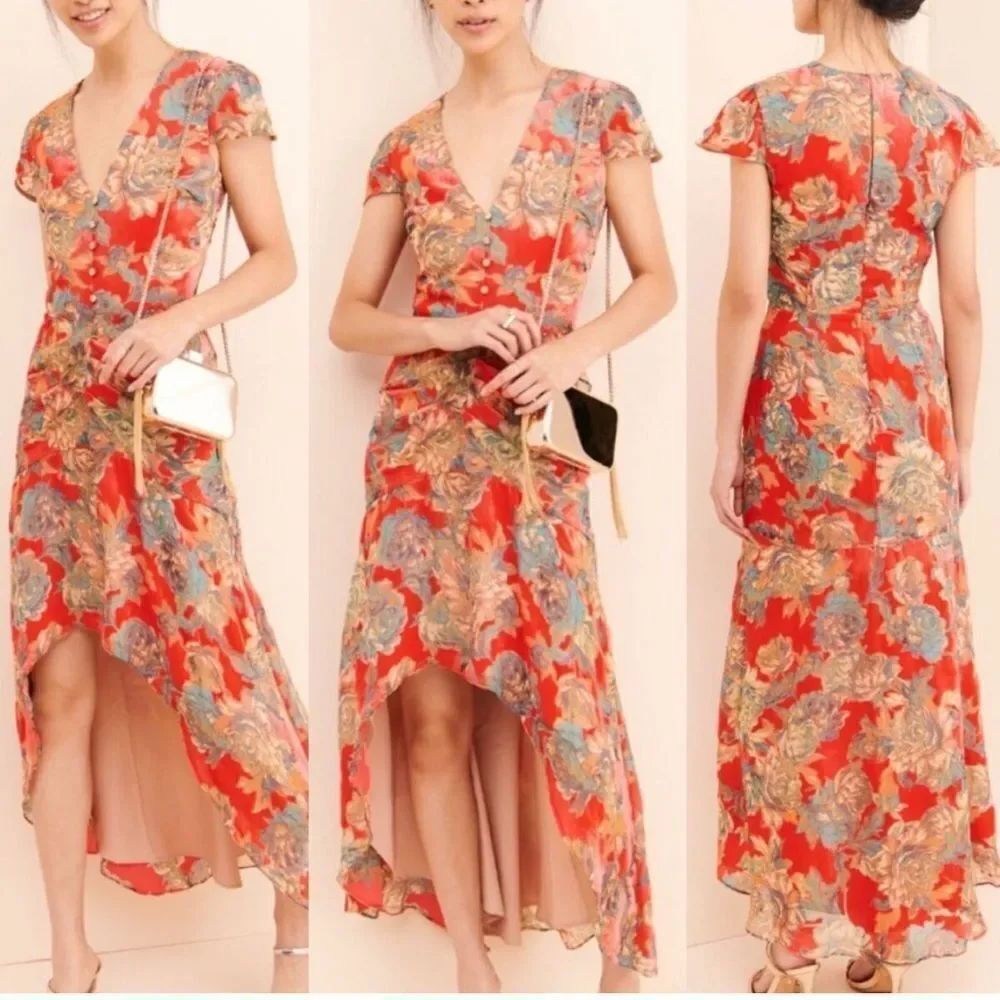 Harlyn/Anthropologie Floral High/Low Velvet Burnout Dress-D1